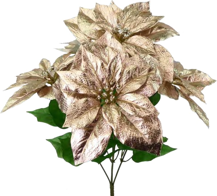 84866RSGD 22" METALLIC POINSETTIA BUSH X 5 PK 6