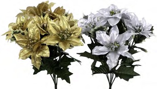 XB20986-2A ASST GOLD AND SILVER POINSETTIA / HOLLY BUSH X 7 PK 24