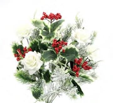 GPB20803-CREAM 19.5" DIAMOND ROSE W/PINE BUSH X 12 PK 6